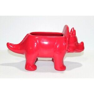 Horizon Group Dinosaur Ceramic Red Triceratops Planter Succulent Pot 9 In x 3 in